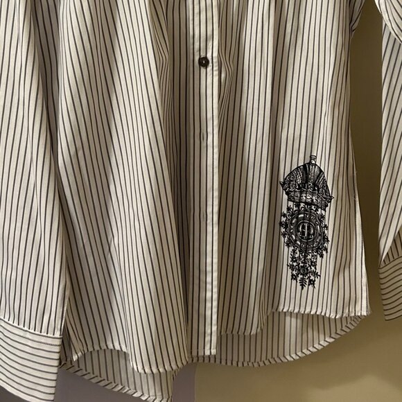 Sharp Fit Button Up Dress Shirt for Men - B/W stripes with Special Graphics NWOT - Picture 3 of 9